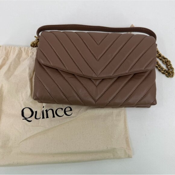 Quince Italian Leather Quilted Wallet Crossbody Bag Drk Taupe Converts to Clutch - Picture 2 of 14